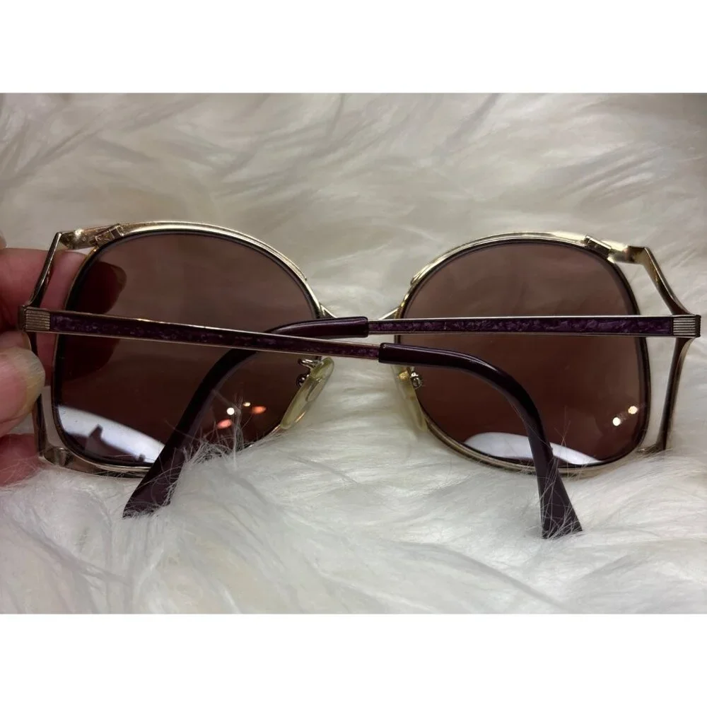 Oversized Retro Square Sunglasses Vtg Tiara Mod 235 Purple Marble Gold tone